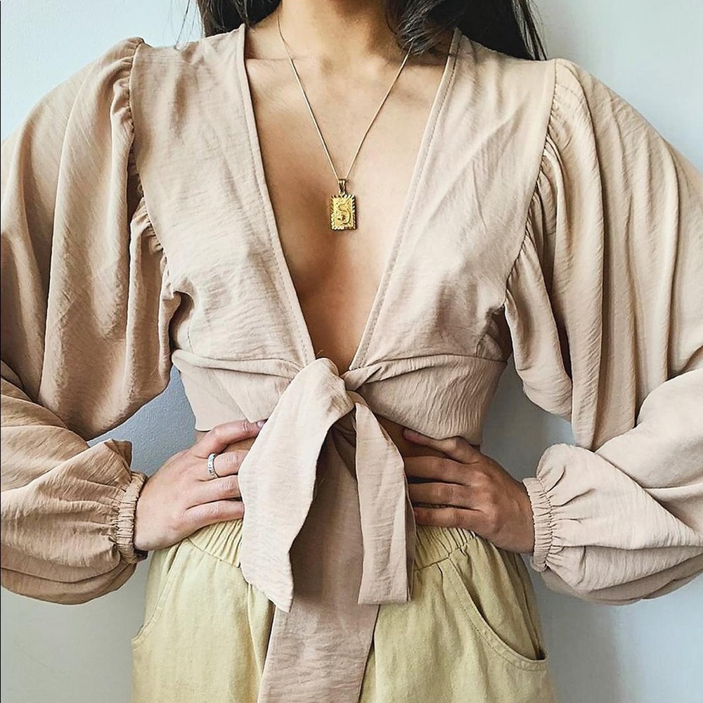 Woven Tie Front Crop Top